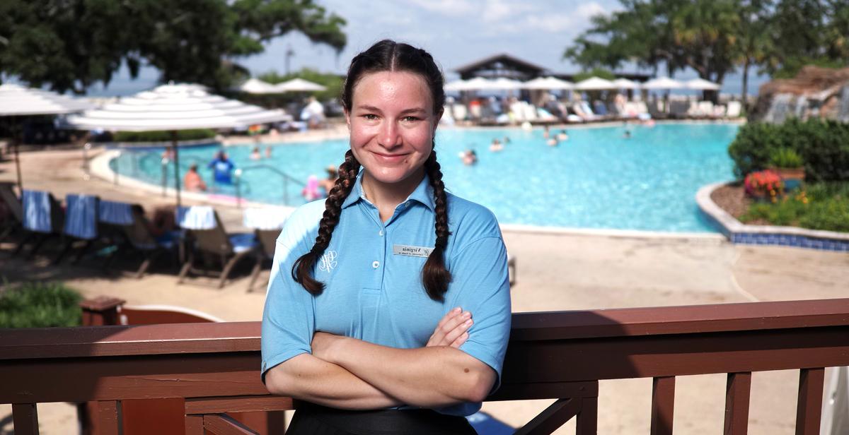After completing an internship at the Grand Hotel Golf Resort & Spa, Virginia Arata began working full-time as a beverage supervisor at the Jubilee Poolside Grill overlooking Mobile Bay.

