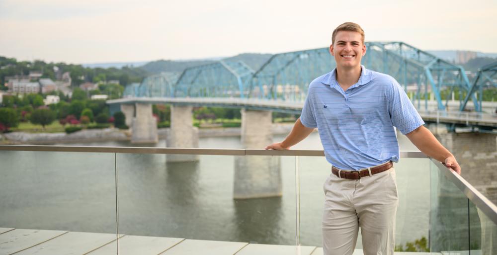 Matt Simm chose to work remotely in Chattanooga, Tennessee, because of the relatively low cost of living and the natural beauty of the mountains and the Tennessee River, shown here from the Walnut Street Pedestrian Bridge.